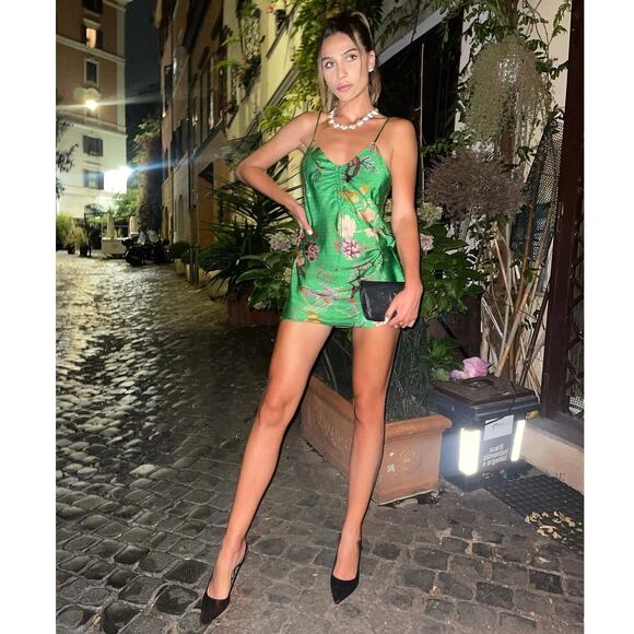 ZARA Green Floral Slip Mini Dress NWT – V-Neck Ruched Tie Spaghetti Strap, SZ M - Picture 13 of 16